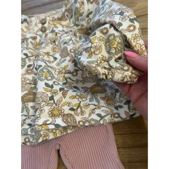 Chickpea Organic Girls Floral Set 12M Pink Botanical Cotton Stretch Outfit - Picture 5 of 9